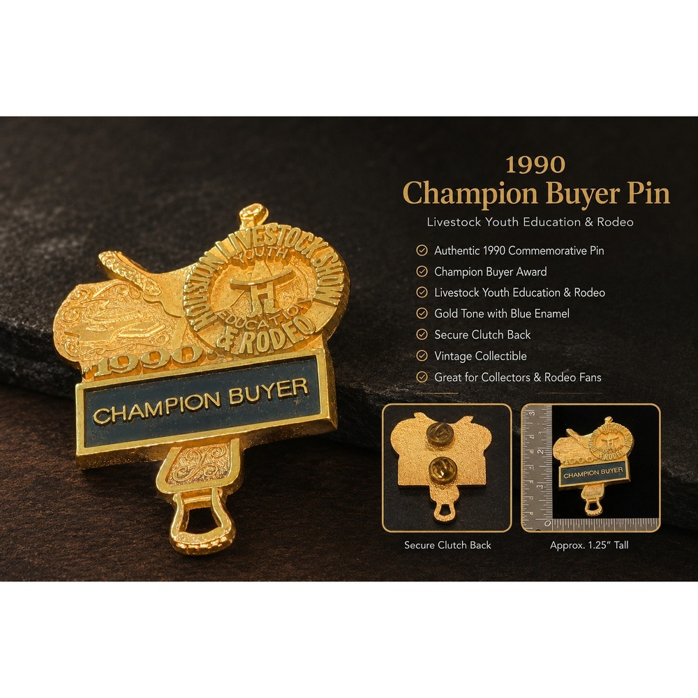Vtg 1990 Houston Livestock Show Rodeo Champion Buyer Saddle Pin Gold Tone HLSR